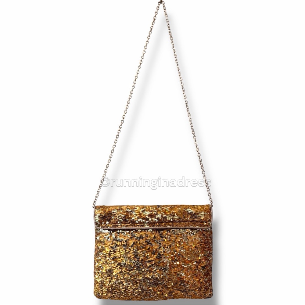 Alexis Hudson Ciara Gold Sequin Envelope Clutch Evening Handbag Crossbody - Picture 3 of 13
